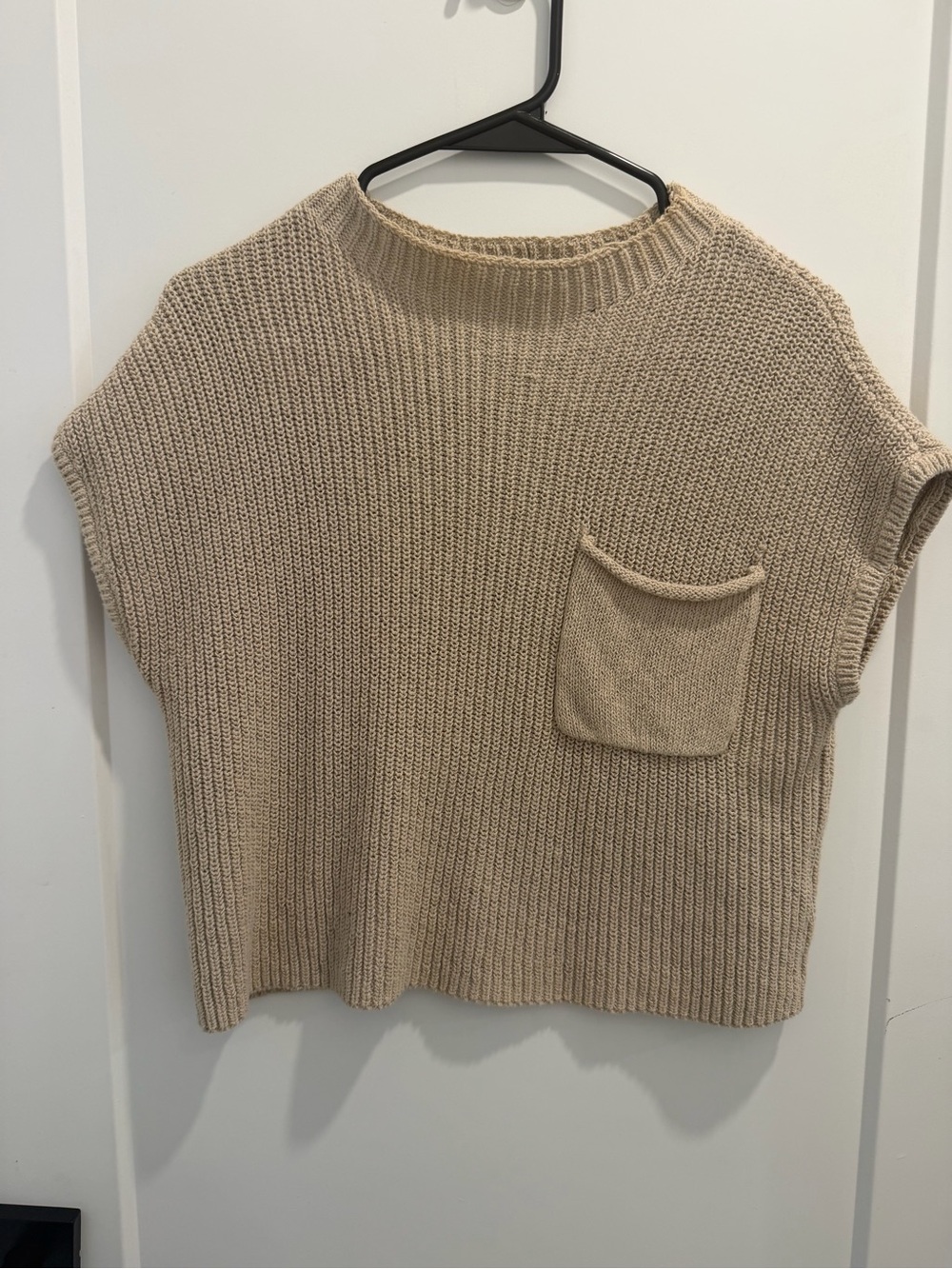 Free People FP Beach Tan Chunky Knit Pocket Sweater Top XS